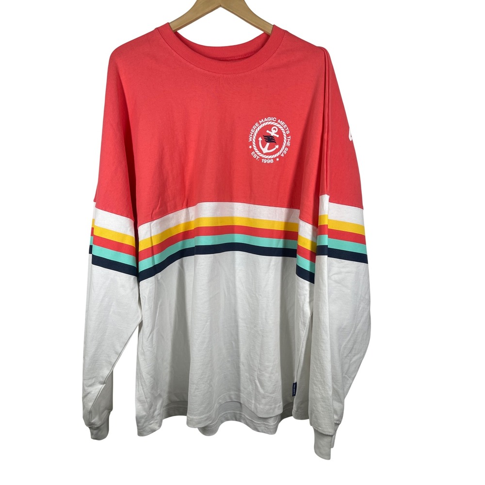 Disney Cruise Line Spirit Jersey XXL Coral White Striped Long Sleeve Shirt XXL - Picture 2 of 6